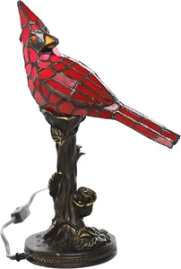Stained Glass Bird Accent Lamp - 8" W X 13.5" H - Cardinal Decor - Tiffany Style - Picture 1 of 9