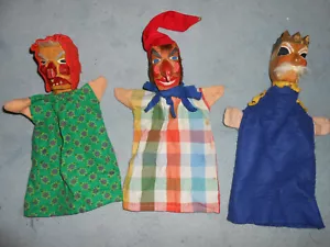 3 alte Handpuppen mit Holzkopf, Kasperl, Hexe, König - Bild 1 von 4