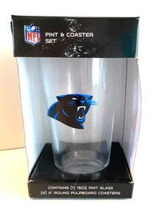CAROLINA PANTHERS The Memory Company 16oz Pint Glass With 4 Coasters NFL - Picture 1 of 4