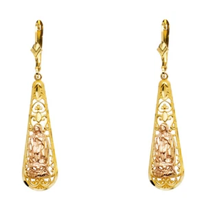 Ladies Real 14k Yellow Rose Gold Virgin Mary Hanging Dangle Stud Earrings - Picture 1 of 1