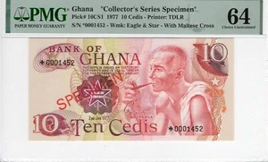 1977 Ghana 10 Cedis | Pick# 16CS1 Collector's Series Specimen PMG 64 Choice UNC - Picture 1 of 4
