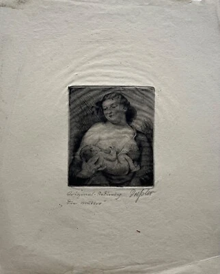Radierung August Wilhelm Dressler Berlin (1886-1970) Mutter mit Kind Frau - Bild 1 von 4
