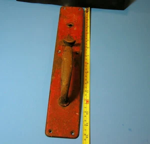 Early 1900's  metal door handle with back plate  and thumb lever - Picture 1 of 3