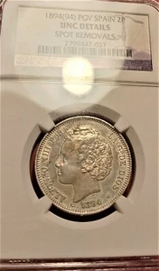 ALFONSO XIII, 2 Pesetas, 1894 *18-94, Certificada NGC. - Imagen 1 de 2