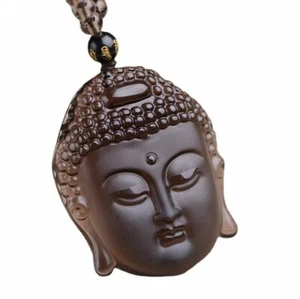 Natural ice obsidian sakyamuni buddha necklace pendant with adjustable chain - Bild 1 von 7