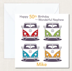 Personalised Camper Van 18th, 21st, 30th, 40th Birthday Card Son Nephew Daughter - Picture 1 of 1