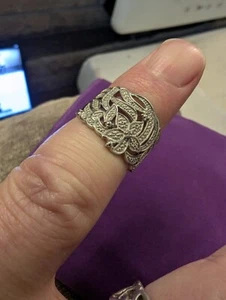 STUNNING STERLING SILVER 925 NATURAL WHITE DIAMOND FLOWER CLUSTER RING SIZE L - Picture 1 of 9