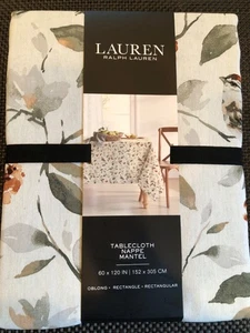 Ralph Lauren BIRDS & FLORAL 60 x 120"  Rust, Grey, Taupe Tablecloth -- NWT - Picture 1 of 3