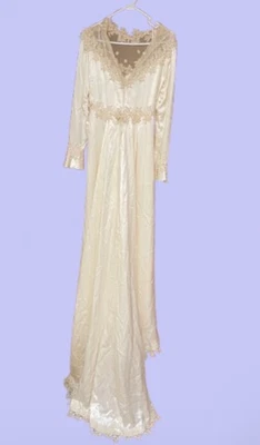 Vintage 1970s Wedding Dress with Train Size S Lace Floral Empire Halloween Bride - Image 1 of 4