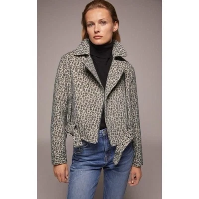 Jaqueta de motociclista ZARA estampa de leopardo tamanho XL EUC - Imagem 1 de 4