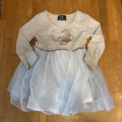Pink & Violet Toddler Girls Unicorn Heart Knit & Tulle Tutu Dress Beige Sz 3t - Image 1 of 4