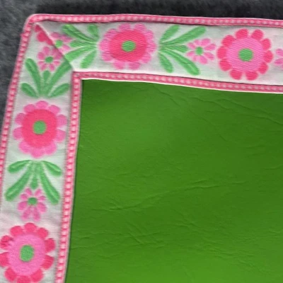 Vintage Vinyl Tablecloth Square Pink Flower Power Retro 60s Card Table Cover - Image 1 of 4