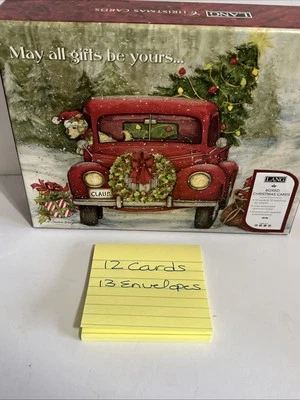 12 LANG SANTA'S TRUCK BOXED CHRISTMAS CARDS USED - Only 12 Cards in Box - Image 1 of 4