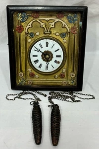 Antike Schwarzwälder Messing Repousse Wanduhr um 1800 deutsch? Bemalte Emaille - Bild 1 von 15