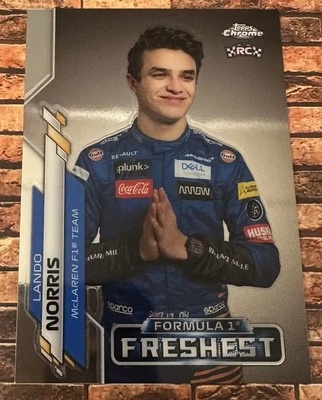 Tarjeta Topps 2020 cromada Fórmula 1 Lando Norris Freshest #199 Rookie RC McLaren F1 Foto 1 de 2
