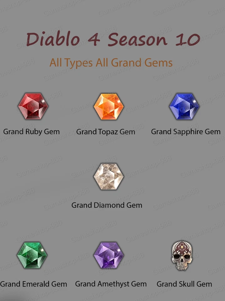 Diablo 4 S10 Season 10 /  All Type Grand Gem / Gems D4 - Image 1 of 1