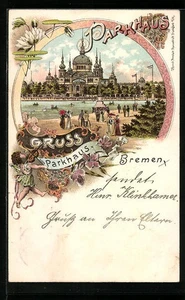 Lithographie Bremen, Parkhaus, Flaneure am Wasser 1899  - Picture 1 of 2