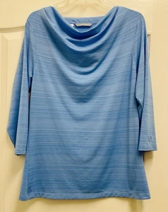 CUTTER & BUCK CB DryTec Turquoise Blue 3/4 Sleeve Cowl Drape Neckline Sz L - Picture 1 of 7