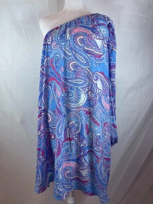 Fashion Nova Plus Size 2X Evelynne Mini Dress Blue Pink Paisley One Shoulder NWT - Image 1 of 4