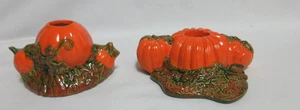 Portacandele zucca ceramica dipinto a mano vintage 1998 decorazione autunnale firmato D.S. - Foto 1 di 6