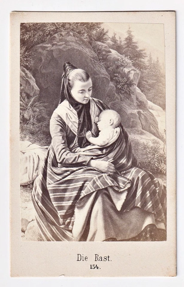 Die Rast / Mutter Baby Kind painting Gemälde CDV photo Foto 1870 - Bild 1 von 1