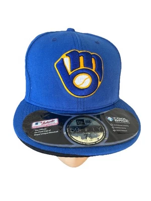 Milwaukee Brewers Men's Blue MLB Baseball Hat - New Era 59FIfty Size 7 3/8- New - Image 1 of 4