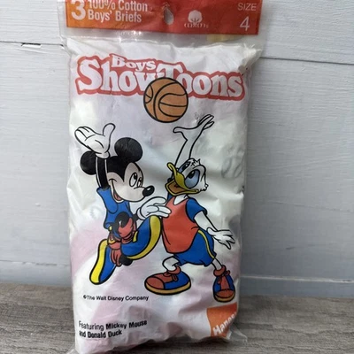 Vintage New 1990's USA Hanes Boys Mickey Mouse Disney Donald Duck  Briefs Sz. 4 - Image 1 of 4