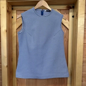 Vintage Mod 60er 70er ärmellos Polyester Top Reißverschluss hinten blau weiß kariert Retro hip - Bild 1 von 15