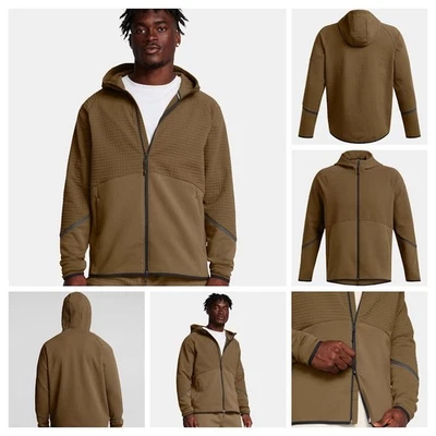 Under Armour Hoodie 2XL Men Coyote/Black UA Unstoppable Grid Full Zip Fleece New - Image 1 of 4
