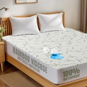 Waterproof Cooling Mattress Protector Full Size, 200 GSM Viscose Made from Ba... - Picture 1 of 7