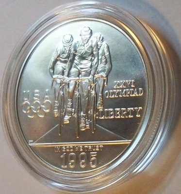 1995 D KEY 19.6K  ATLANTA OLYMPICS CYCLING 90% SILVER DOLLAR COMMEMORATIVE LOT - Image 1 of 2
