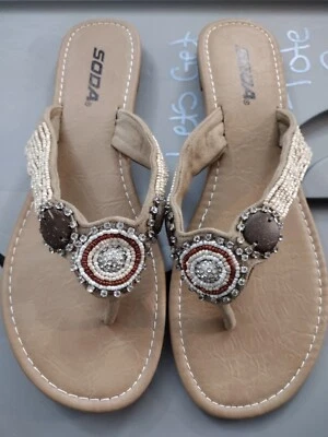 Sandalias chanclas para mujer con cuentas de refresco y estrás talla 10 Foto 1 de 4