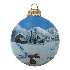 Christmas Tree Ornament Ball Signed Joyce Drake 1984 Winter Landscape Stream