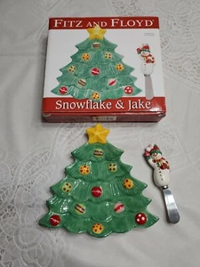  2009 FITZ & FLOYD SNOWFLAKE AND JAKE Cheese Plate & Knife GUC - Picture 1 of 6