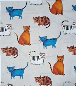 Vintage Cat Fabric Cotton Cute Quirky Quilting 67" Remnant - Picture 1 of 3