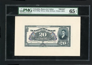 COLOMBIA BANCO DE CALDAS PROOF P-S330 , ND (1910) , 20 Pesos PMG 65 + 66 EPQ - Picture 1 of 4