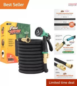 Durable 3/4 Inch Brass Fittings Expandable Garden Hose - 100 FT Length & No-Kink - Picture 1 of 9