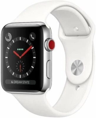 Apple Smart Watch 3 38mm Silver Al Case White Sport Band MTGG2LLA GPS + Cellular - Image 1 of 4
