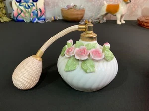 St Michael's Perfume Bottle Atomiser Vintage White Porcelain Floral 5982\5332 - Picture 1 of 8