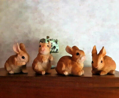 Miniature Baby Bunny Rabbit Shelf Sitters Table Figurines Spring Easter Set of 4 - Image 1 of 4