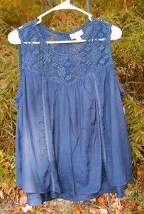 Style & Co ärmelloses Swing-Top mit Spitzenbesatz marineblau Größe Large ~ neu mit Etikett - Bild 1 von 12