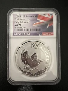 2024 Australia 1oz Silver Kookaburra NGC MS70- Flag Label w/White Case - Picture 1 of 2