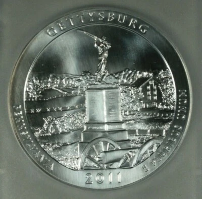 2011 ATB 5oz Gettysburg 25c. PCGS MS69PL Roosevelt Lable. - Image 1 of 4