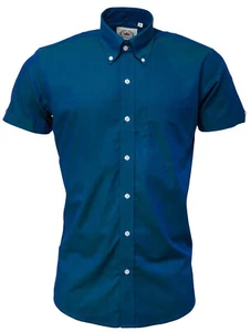 Camisa tónica Relco para hombre manga corta azul dos tonos mod vintage cuello abotonado - Imagen 1 de 5