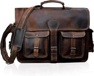 Leather Messenger Bag for Men, 14 Inch Laptop Bag, Crossbody Bag Men, Vintage Ha - Picture 1 of 11