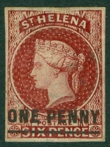 SG 4 St Helena 1863. 1d lake imperf. A fresh mounted mint example. 4 fine... - Imagen 1 de 2