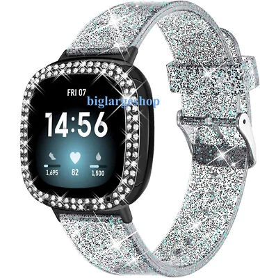 Correa de reloj de silicona brillante con marco cubierta de parachoques para Fitbit Sense/Versa 3 Foto 1 de 4