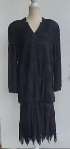 Vestido Damianou Vintage Negro Jazz Tejido Encaje Cóctel Noche Cintura Caída Talla M - Imagen 1 de 8