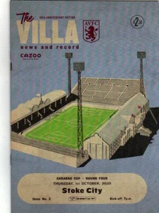 ASTON VILLA V STOKE CITY 1/10/2020 League cup PROGRAMME - Picture 1 of 1