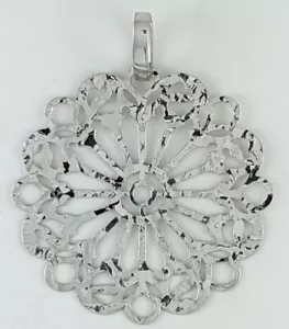 14K White Gold Flower Medallion Pendant Milor Italy Hammered Openwork 3.83gm - Picture 1 of 10